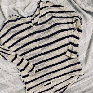Navy Striped Off the Shoulder Sweater
